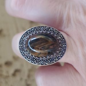 New Tiger Eye Antique Design 925 Silver Statement Ring.